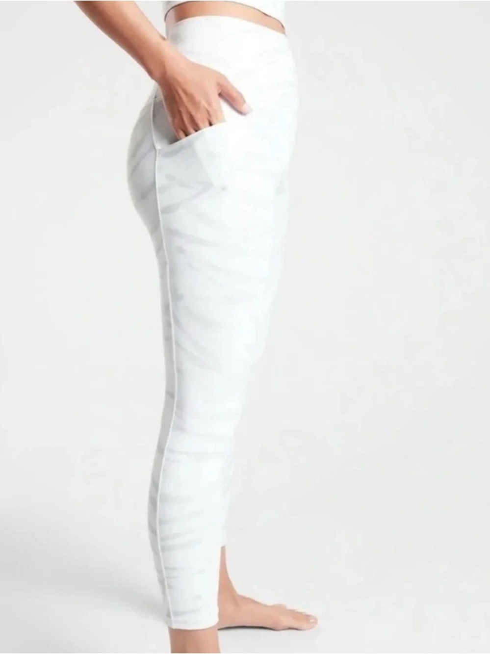 Athleta Salutation Stash Pocket White Light Gray Marble-Print Athletic Leggings - Picture 2 of 11